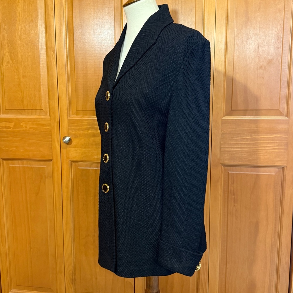 St John Collection Black Button-Front Blazer Jacket - Picture 3 of 11